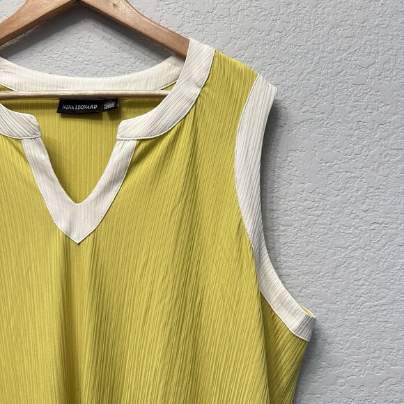 Nina Leonard Crape Shift Dress Size Plus Sz 2X Lemon Yellow Festival Party Light - Picture 7 of 10